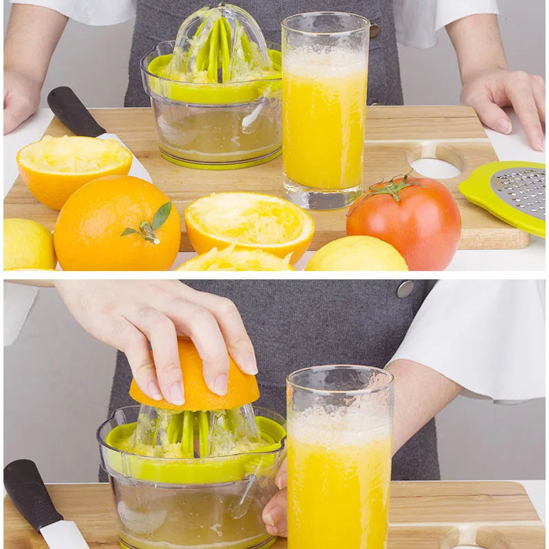 4 In 1 Citrus Lemon Orange Manual Juicer Multifunctional Hand Fruit Squeezer with Built-in Measuring Cup Grater Egg Separator