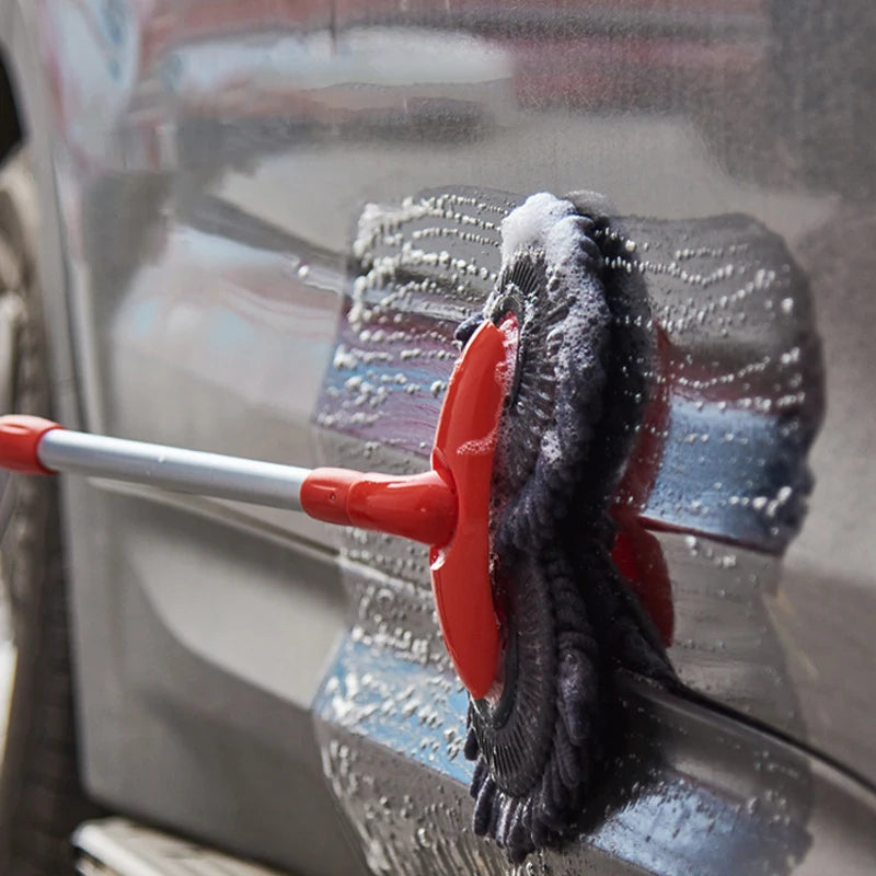 Rotating Double Brush Head Car Wash Mop Auto Supplies Three-Section Telescopic Mop Roof Window Cleaning Maintenance Accessories
