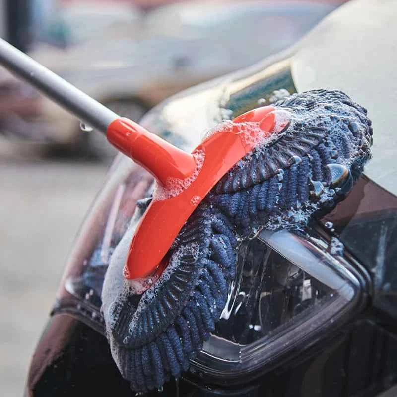 Rotating Double Brush Head Car Wash Mop Auto Supplies Three-Section Telescopic Mop Roof Window Cleaning Maintenance Accessories