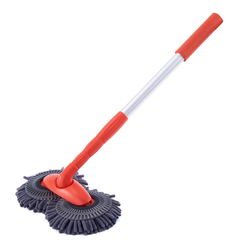 Rotating Double Brush Head Car Wash Mop Auto Supplies Three-Section Telescopic Mop Roof Window Cleaning Maintenance Accessories