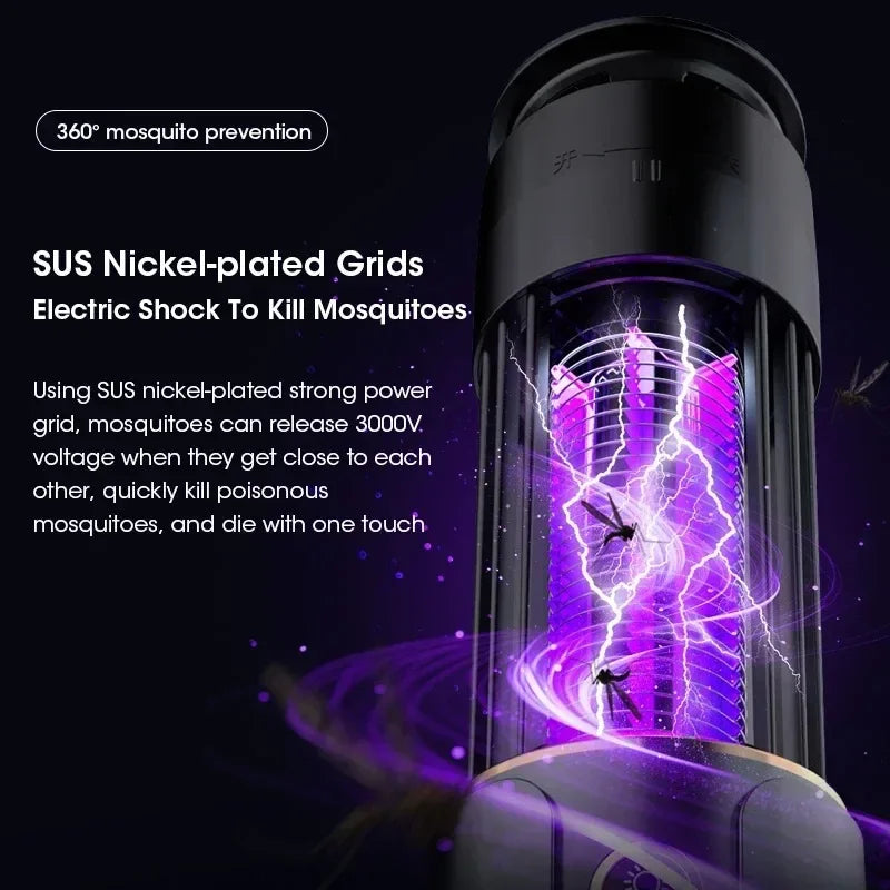Mosquito Killer Lamp 2-in-1 Anti-Mosquito Lamp Electronic Mosquito Zapper Rechargeable Mosquito Repellent 3-level Timing Mode