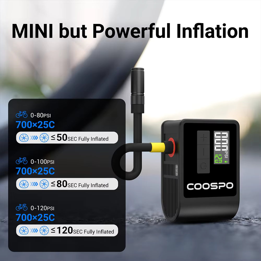 COOSPO Mini Electric Air Pump Portable Digital Inflator 120PSI 500mAh MTB Road Bike Accessories for Bike Schrader Presta Tires