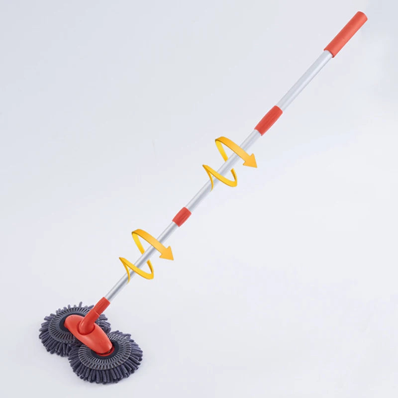 Rotating Double Brush Head Car Wash Mop Auto Supplies Three-Section Telescopic Mop Roof Window Cleaning Maintenance Accessories