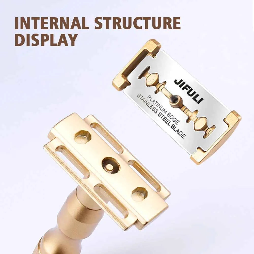 JiFULI ( 1 Machine 5 Blades ) High Quality Men Classic Double Edge Safety razor Aluminum Alloy Handle Sharp Durable Shaver Blade