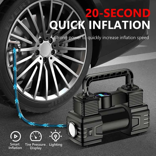12V 150PSI Mini Air Compressor Dual Cylinder Heavy Duty Tire Inflator with LED Light Car Electric Air Pump Auto Inflatable Pump