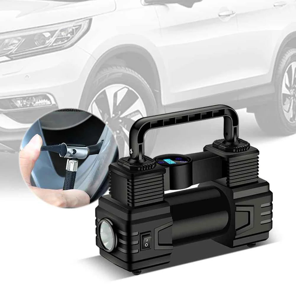 12V 150PSI Mini Air Compressor Dual Cylinder Heavy Duty Tire Inflator with LED Light Car Electric Air Pump Auto Inflatable Pump