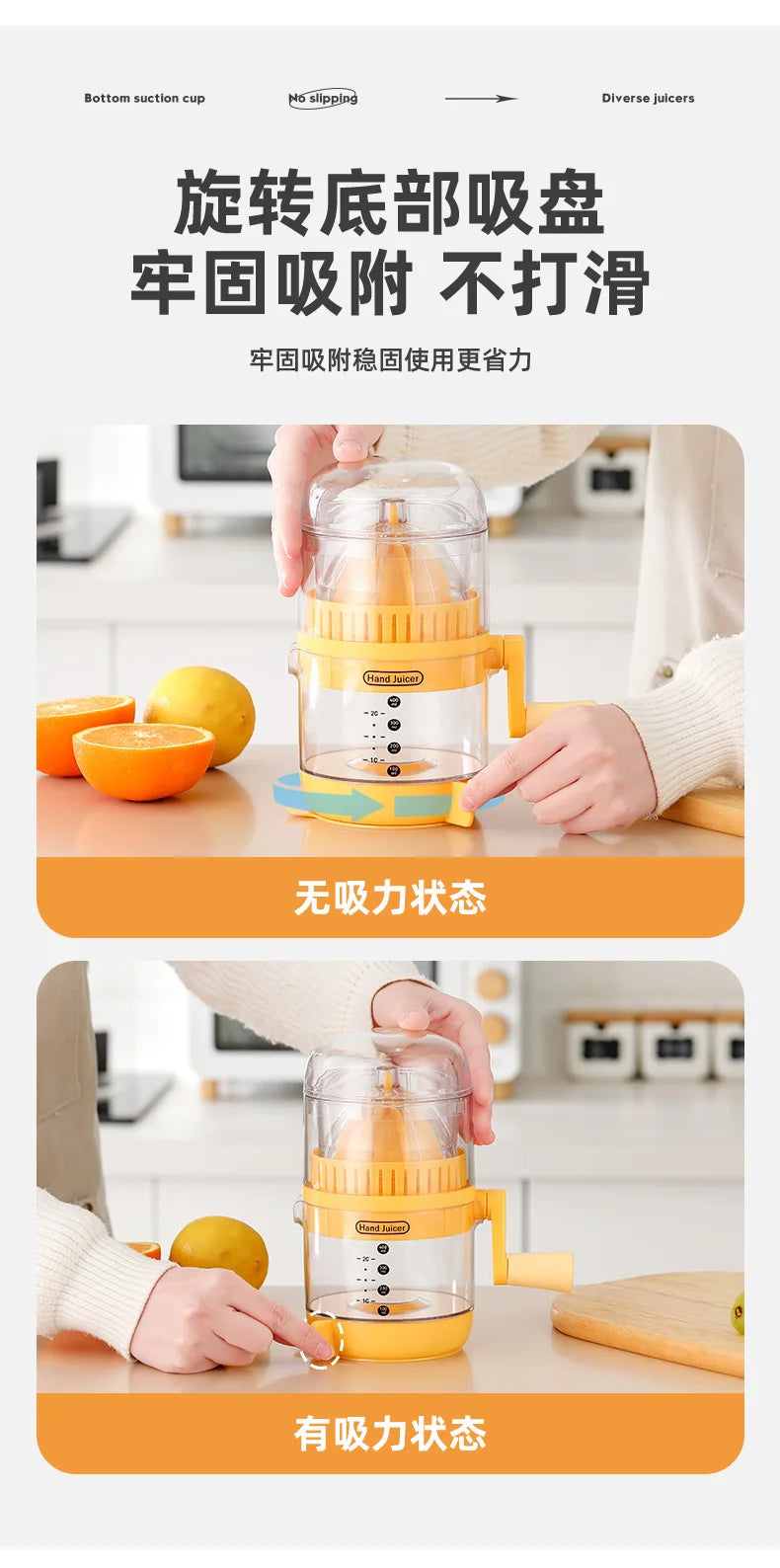New upgraded juicer,household hand cranked orange lemon manual juicer,juice residue separation and squeezing device, juicing cup