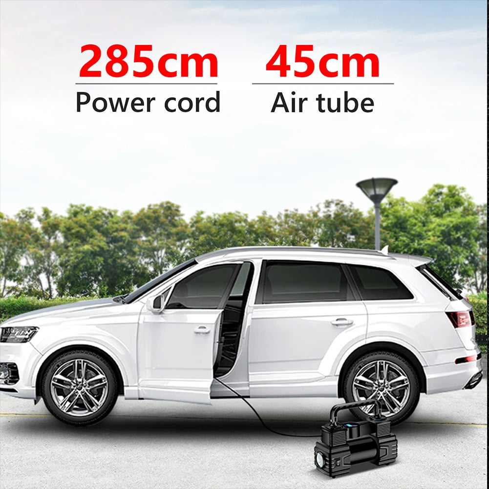 12V 150PSI Mini Air Compressor Dual Cylinder Heavy Duty Tire Inflator with LED Light Car Electric Air Pump Auto Inflatable Pump