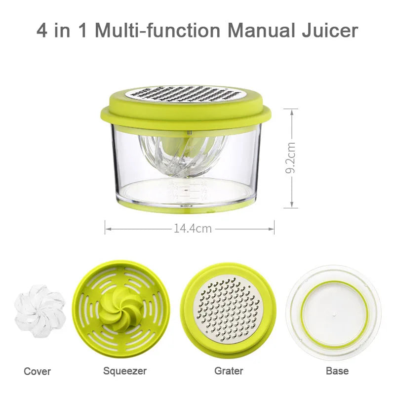 4 In 1 Citrus Lemon Orange Manual Juicer Multifunctional Hand Fruit Squeezer with Built-in Measuring Cup Grater Egg Separator