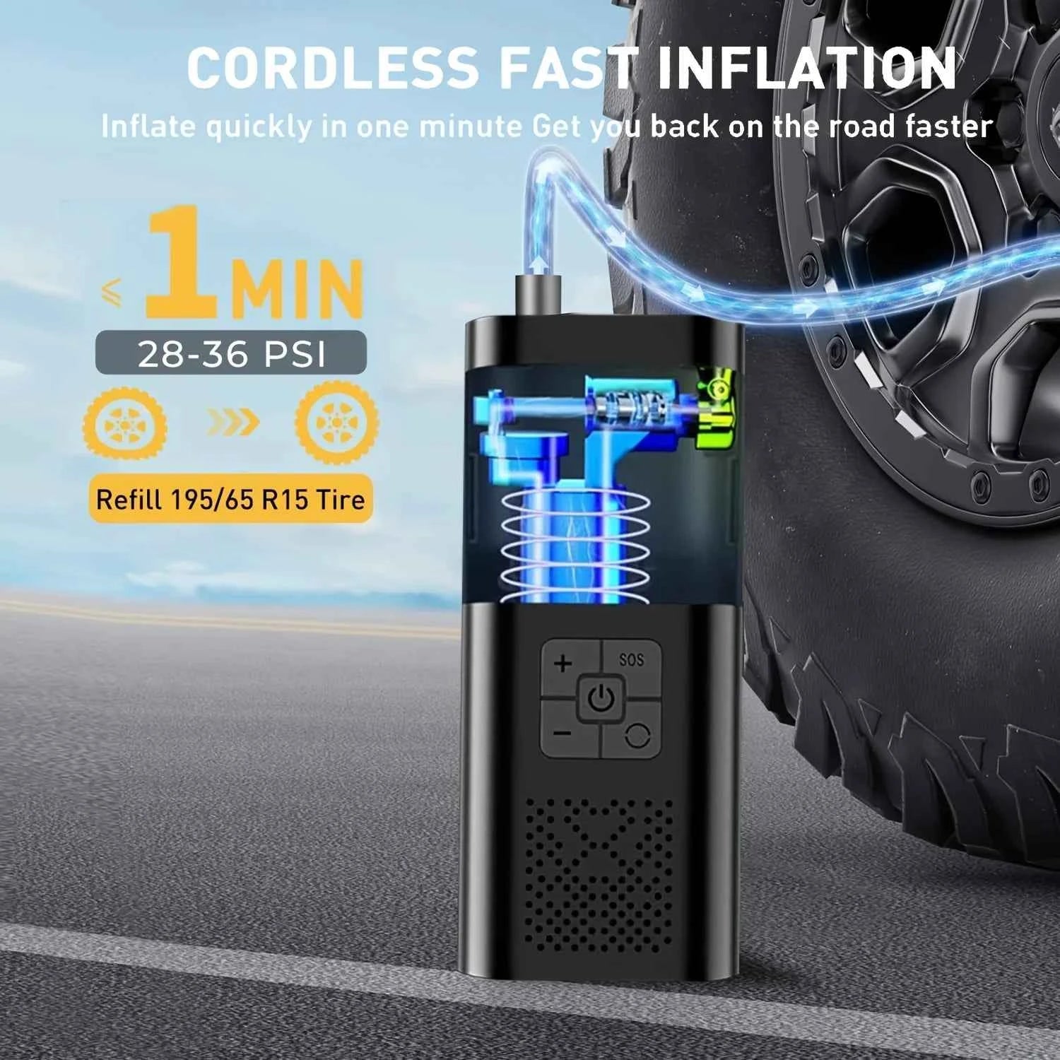 Portable Car Air Compressor 3X Faster 150PSI Cordless Tire Inflator Pump with Digital Gauge for Car Motorcycle Bike Air Pump