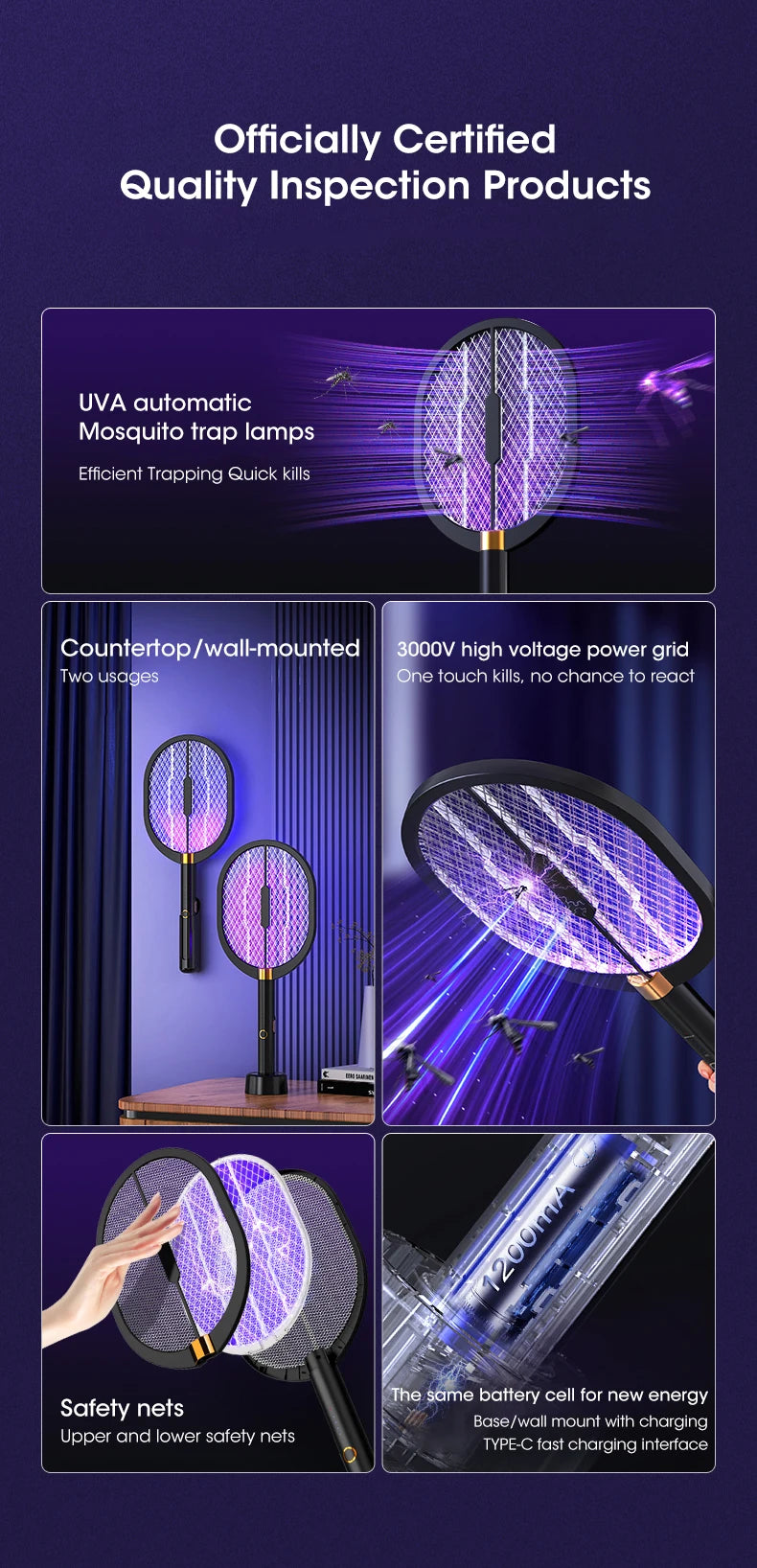 3000V Mosquito Killer Anti Mosquitoes Electric Usb Killer Racket Fly Swatter Electric Traps Flies Insect Repeller Home Mosquito