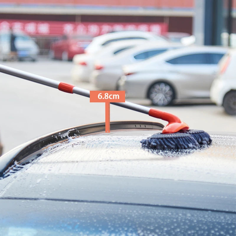Rotating Double Brush Head Car Wash Mop Auto Supplies Three-Section Telescopic Mop Roof Window Cleaning Maintenance Accessories